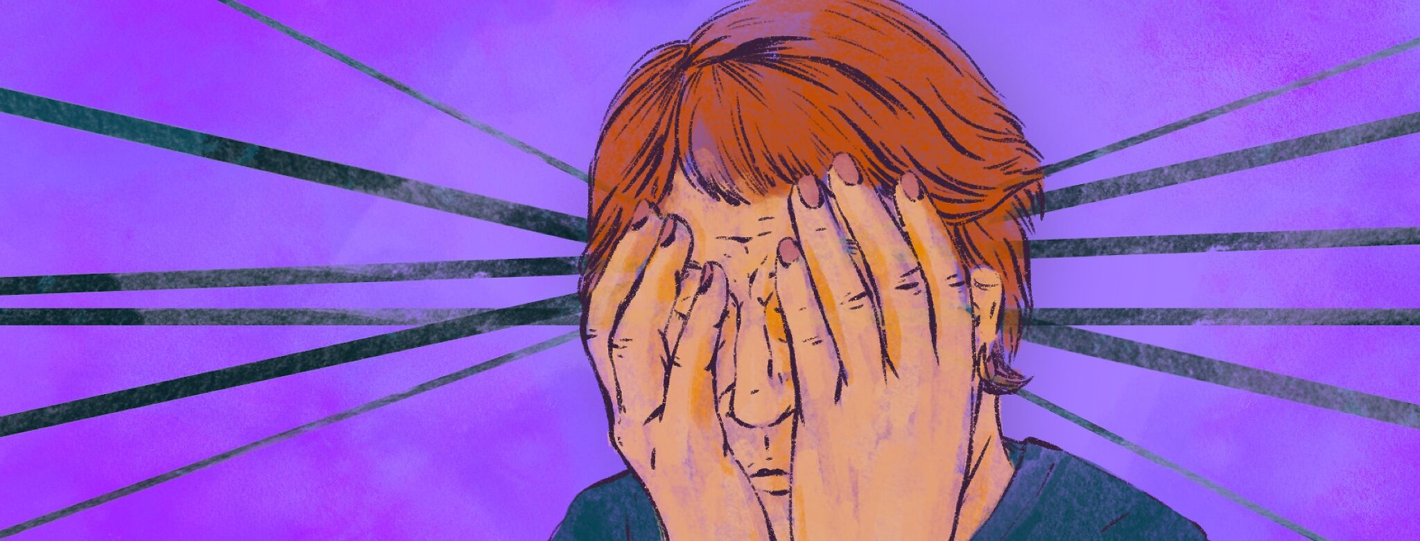 An illustration of a stressed and confused person with hands covering their face.